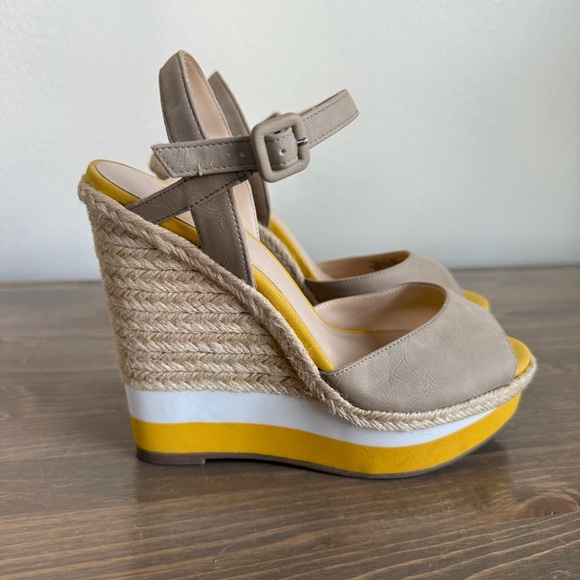 Elle Tan and Yellow Wedge Sandals - Picture 5 of 10